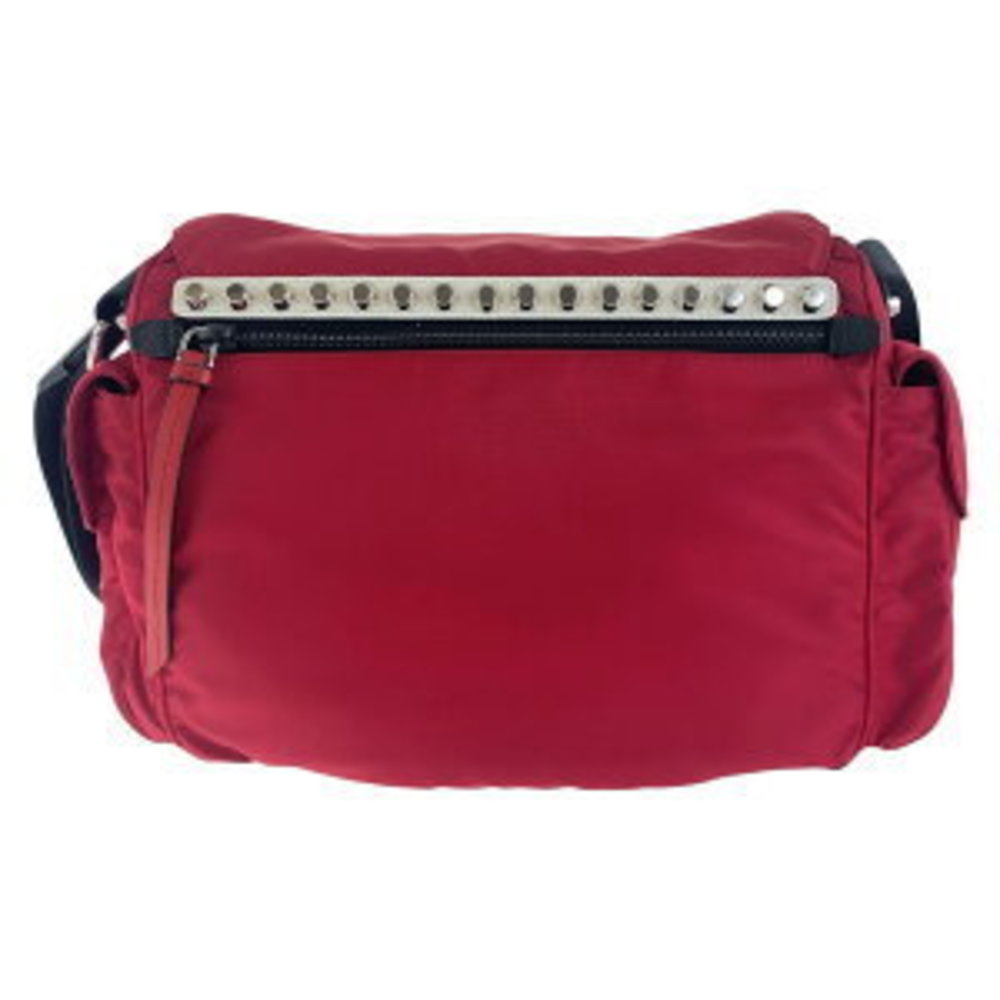 Prada Black Nylon Triangular Tessuto Red Studs Cr… - image 1